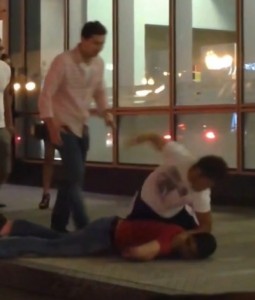 Body slam knockout in a street fight
